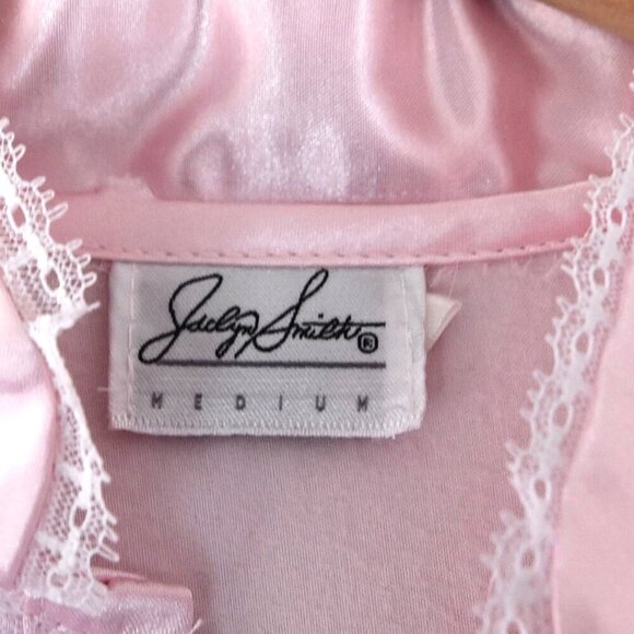 Vintage Jaclyn Smith Pink Satin Nightgown Sz M Long Sleeve Ruffle Lace Milkmaid - Picture 5 of 10